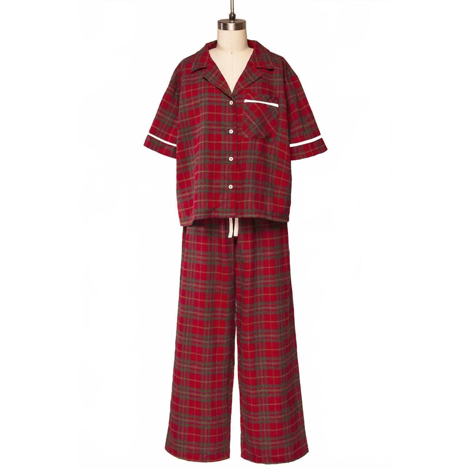 New She + Sky Women's Plaid Pajama Set In Red